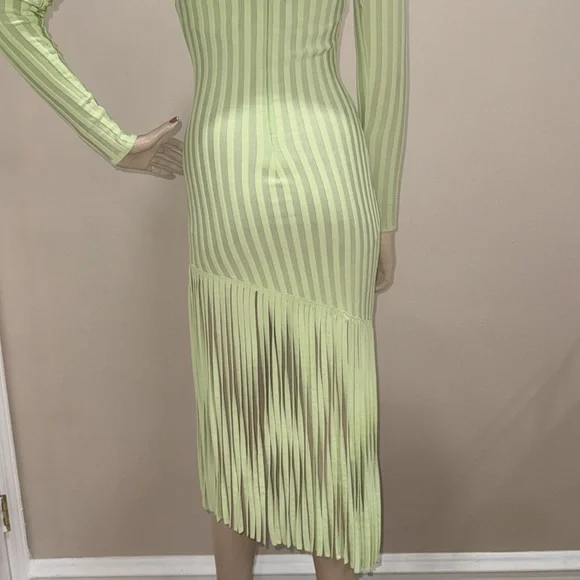 Ronny Kobo Lime Green Adkins Knit Fringe Dress - Picture 6 of 17